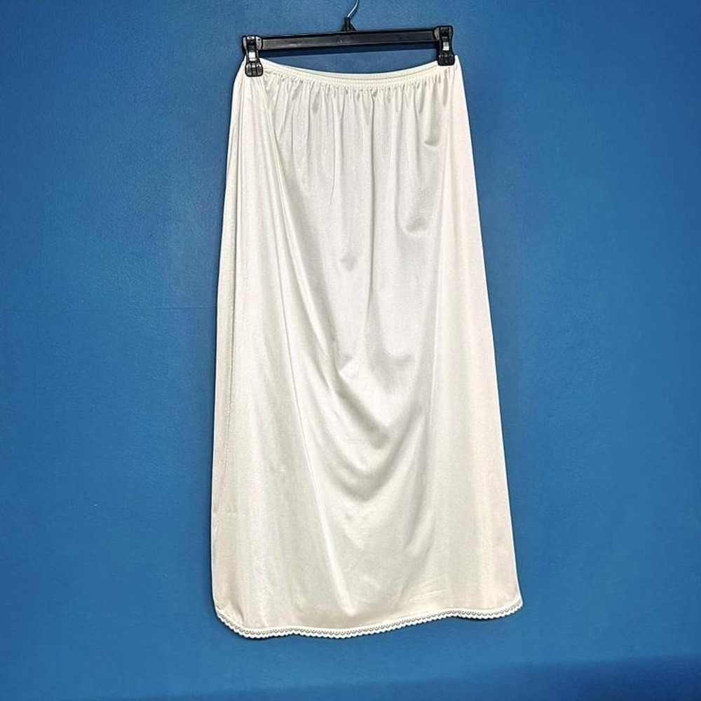 Vintage 80s Lace Slip‎ Skirt Women's Size Medium White Vanity Fair Slit Retro